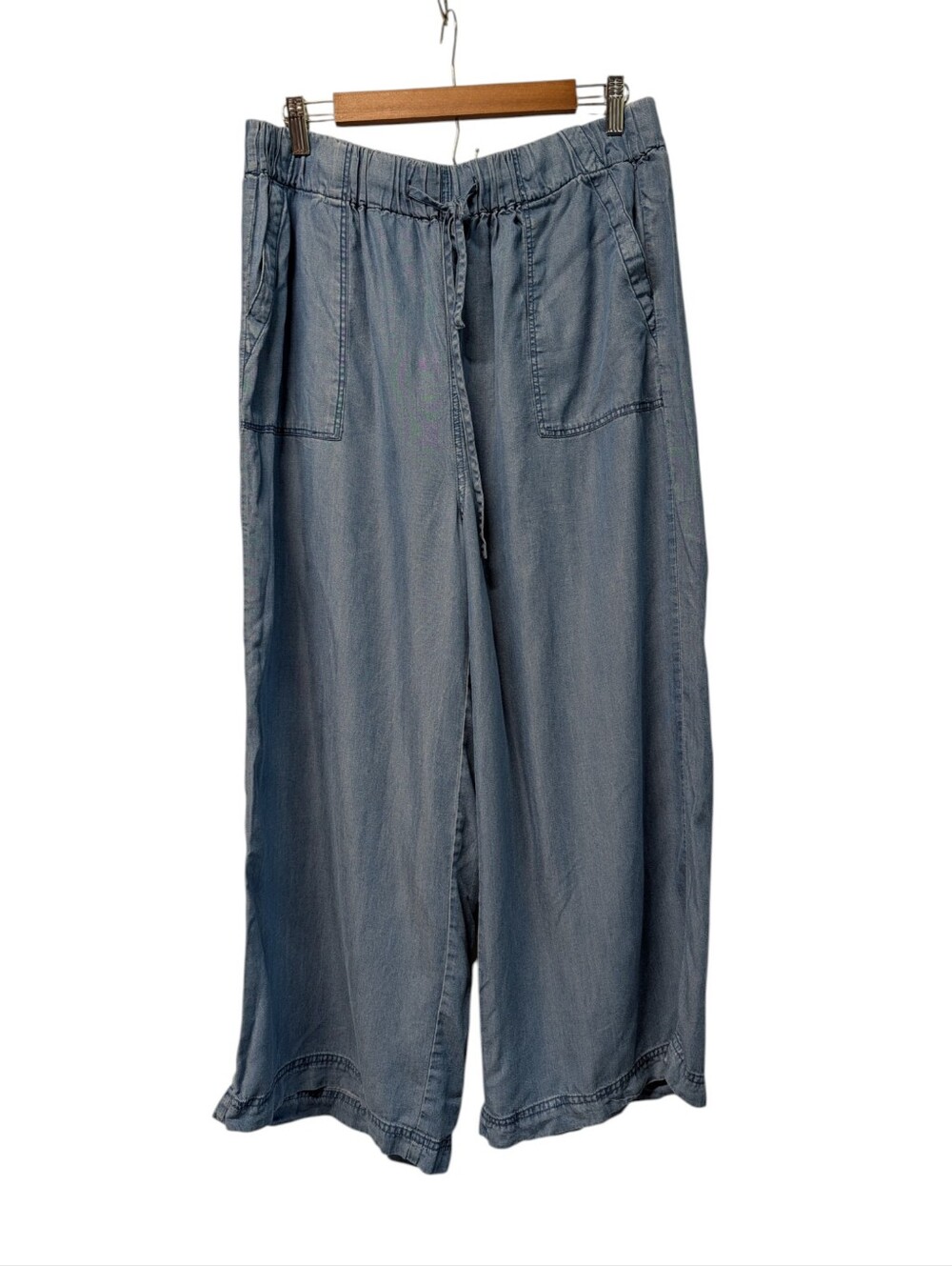 Thread & Supply XXL Blue Chambray Wide Leg Crop Pants Elastic Drawstring Waist
